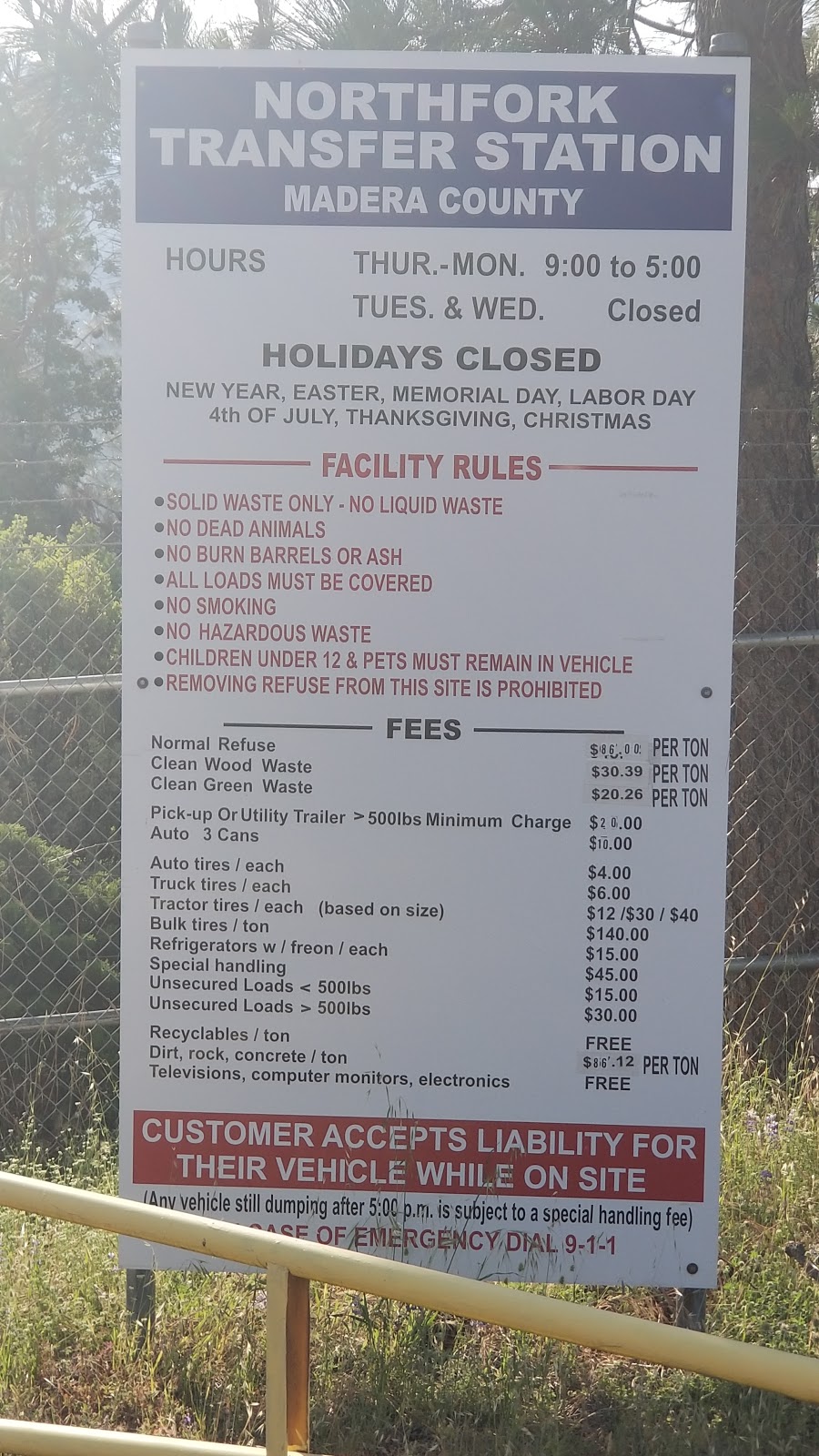 North Fork Transfer Station | 33699 Rd 274, North Fork, CA 93643, USA | Phone: (559) 877-4226