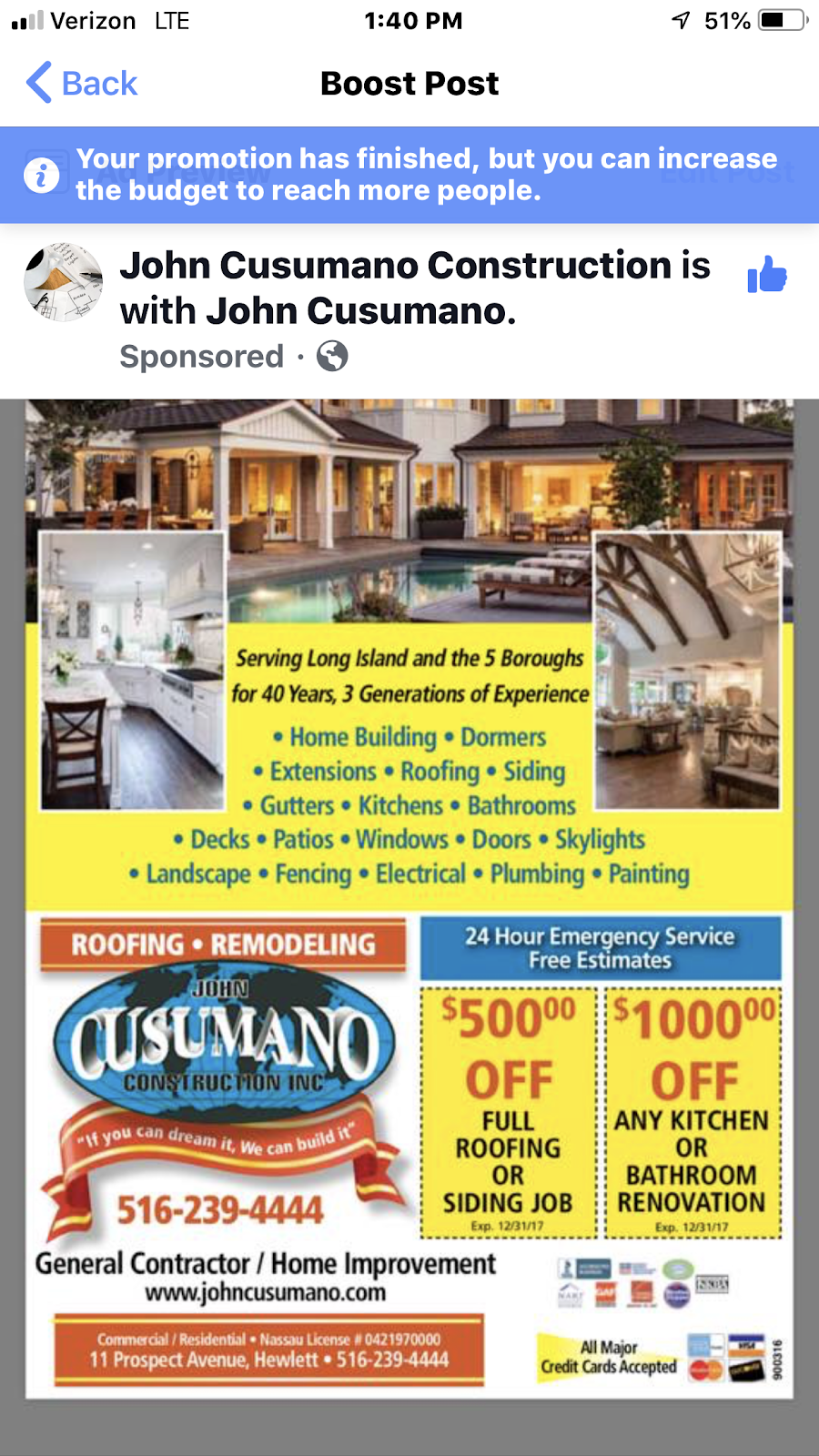 Cusumano Construction | 7 Hampton Rd, Oceanside, NY 11572, USA | Phone: (516) 250-1967