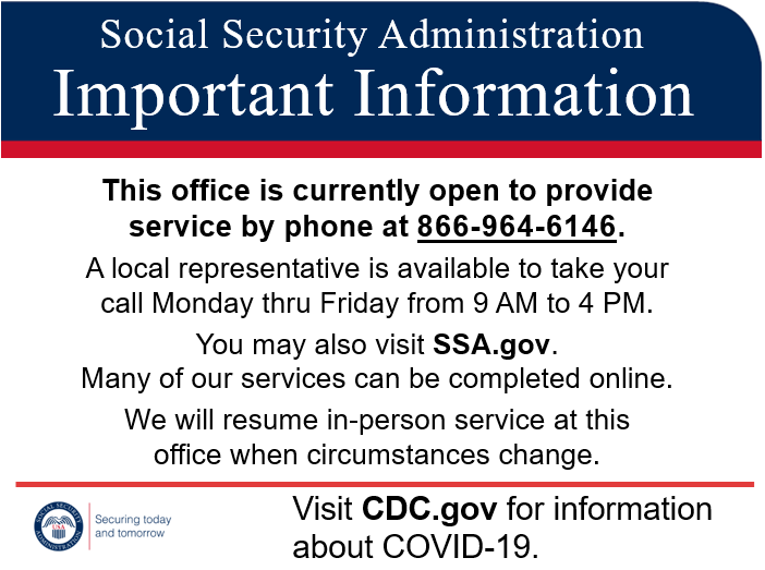 US Social Security Administration - Phone Service Only | 5520 Gatlin Ave #101, Orlando, FL 32812, USA | Phone: (866) 964-6146