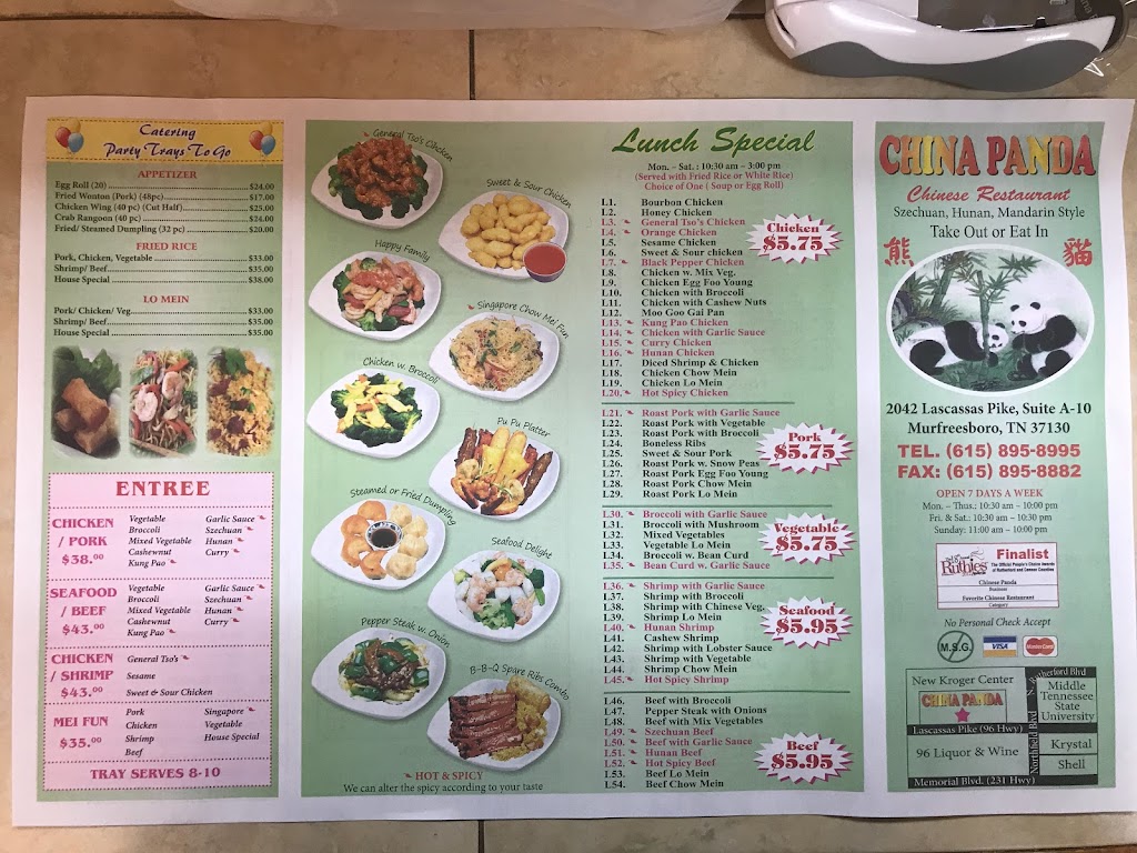 China Panda Restaurant | 2042 Lascassas Pike, Murfreesboro, TN 37130, USA | Phone: (615) 895-8995