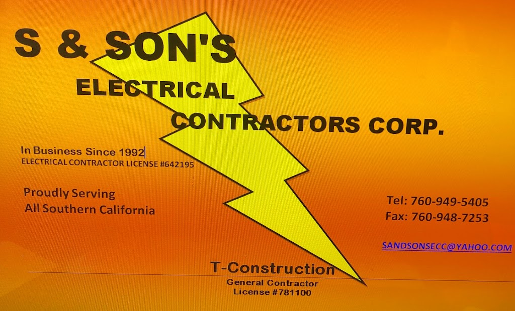 S And Sons Electrical Contractors Corporation | 18442 Danbury Ave, Hesperia, CA 92345, USA | Phone: (760) 949-5405