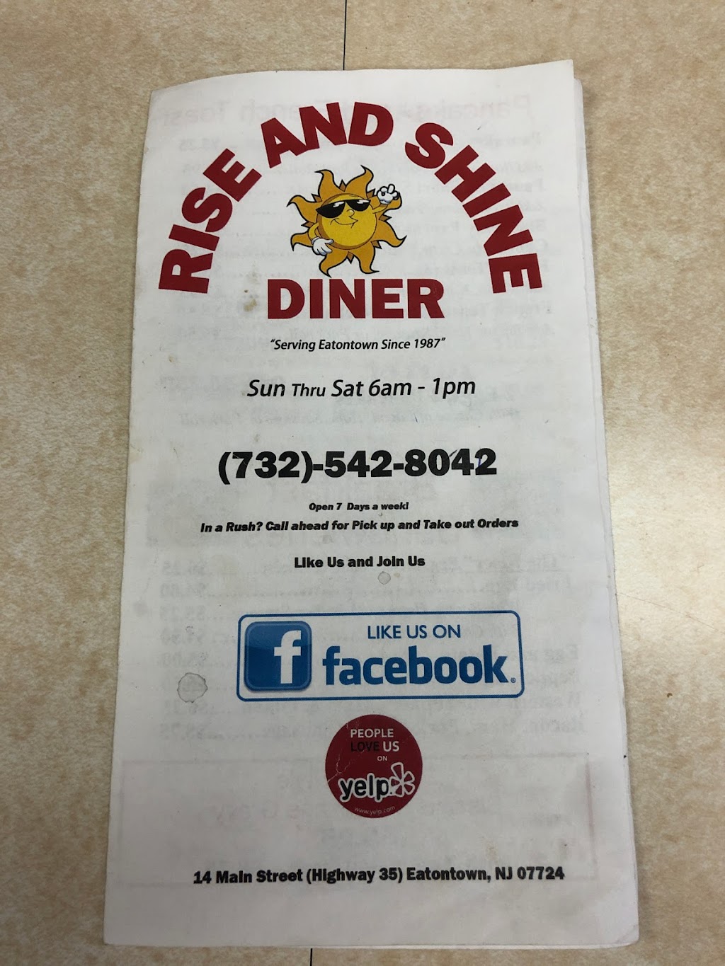 Rise N Shine Diner | 14 Main St, Eatontown, NJ 07724 | Phone: (732) 542-8042