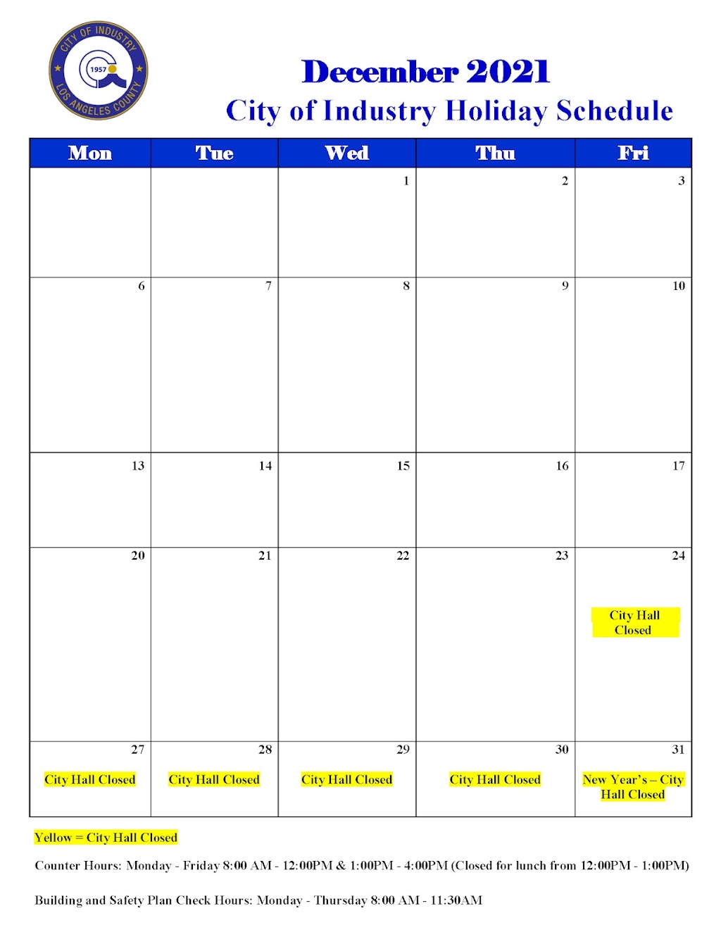 City of Industry City Hall | 15625 Mayor Dave Wy, City of Industry, CA 91744, USA | Phone: (626) 333-2211