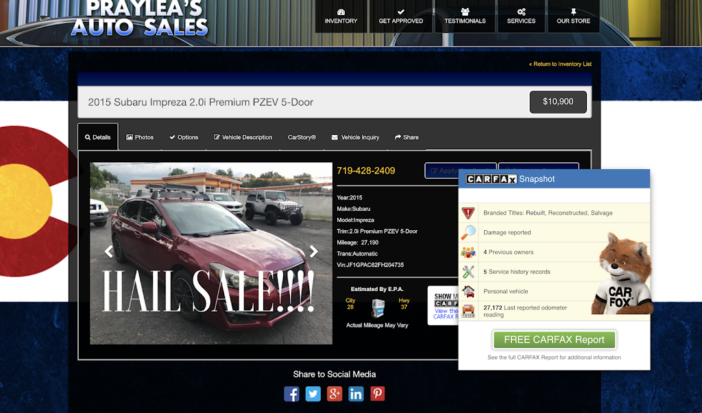 Prayleas Auto Sales - car dealer  | Photo 8 of 9 | Address: 7119 McLaughlin Rd, Peyton, CO 80831, USA | Phone: (719) 428-2409