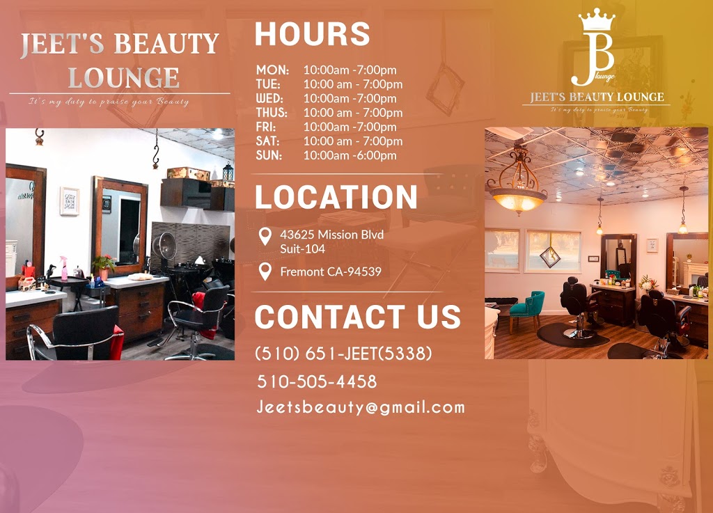 Jeets Beauty Lounge | 43625 Mission Blvd #104, Fremont, CA 94539, USA | Phone: (510) 651-5338