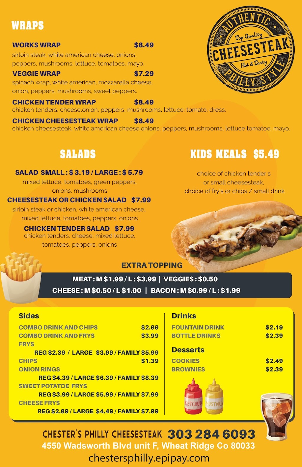 Chesters Philly Cheesesteaks | 4550 Wadsworth Blvd, Wheat Ridge, CO 80033, USA | Phone: (303) 284-6093