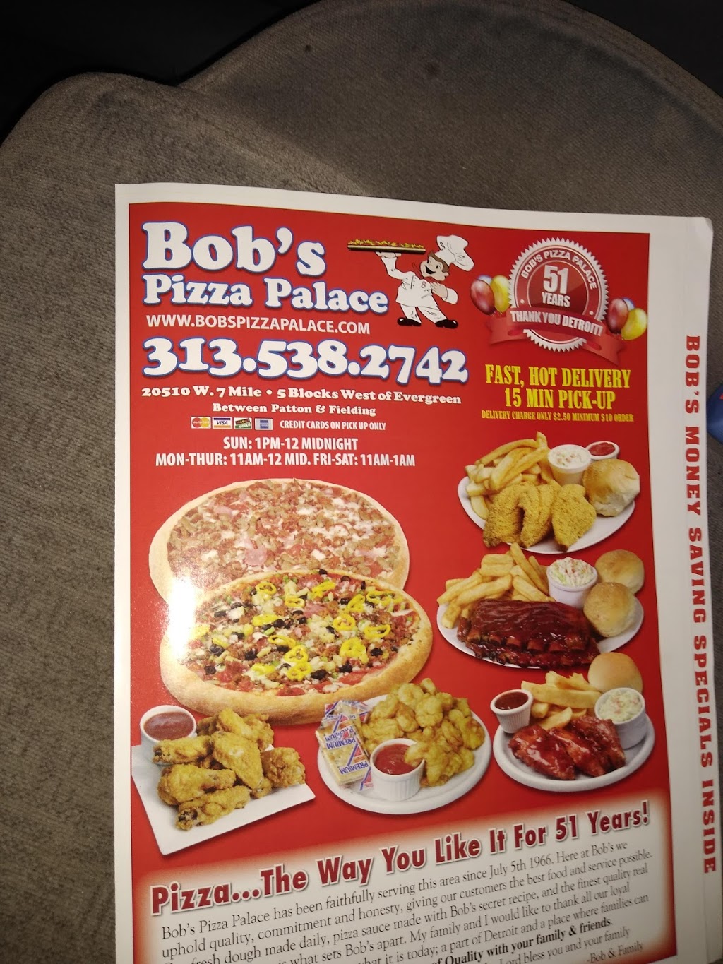 Bobs Pizza Palace Detroit | 20510 W Seven Mile Rd, Detroit, MI 48219 | Phone: (313) 538-2742