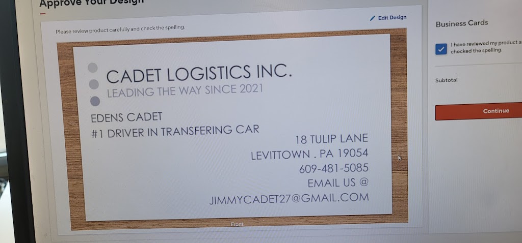 CADET LOGISTICS LLC | 18 Tulip Ln, Levittown, PA 19054, USA | Phone: (267) 585-7604