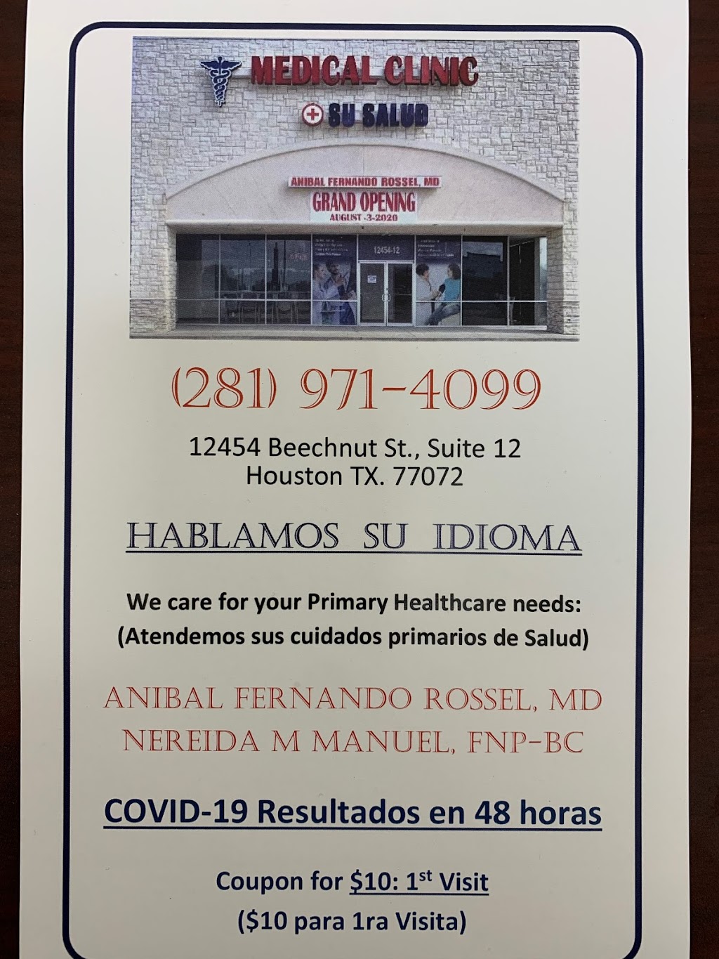 Medical Clinic Su Salud | 12454 Beechnut St Unit 12, Houston, TX 77072, USA | Phone: (281) 971-4099