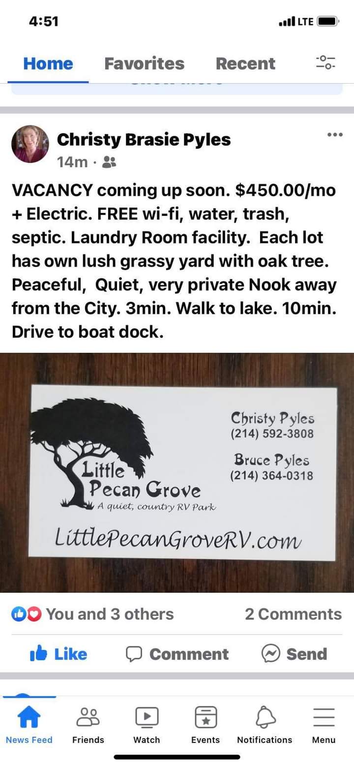 Little Pecan Grove RV Park | 5235 Co Rd 921, Nevada, TX 75173, USA | Phone: (214) 364-0318