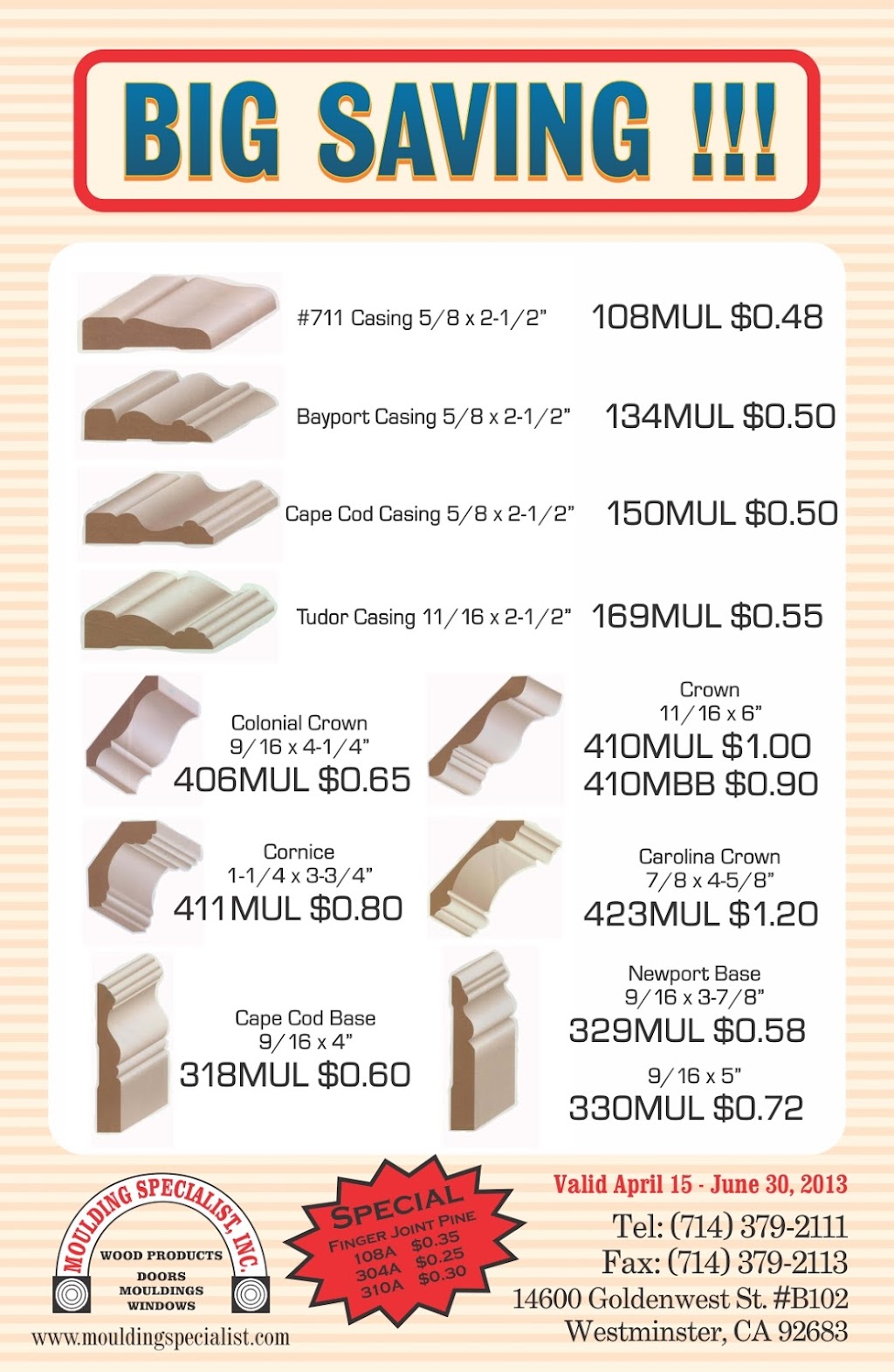 Moulding Specialist Inc | 14600 Goldenwest St B 101-102, Westminster, CA 92683, USA | Phone: (714) 379-2111