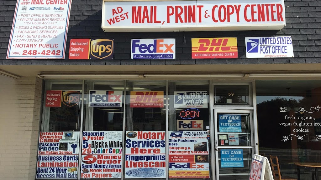 Ad West Mail Center | 59 Washington St, Santa Clara, CA 95050 | Phone: (408) 248-4242