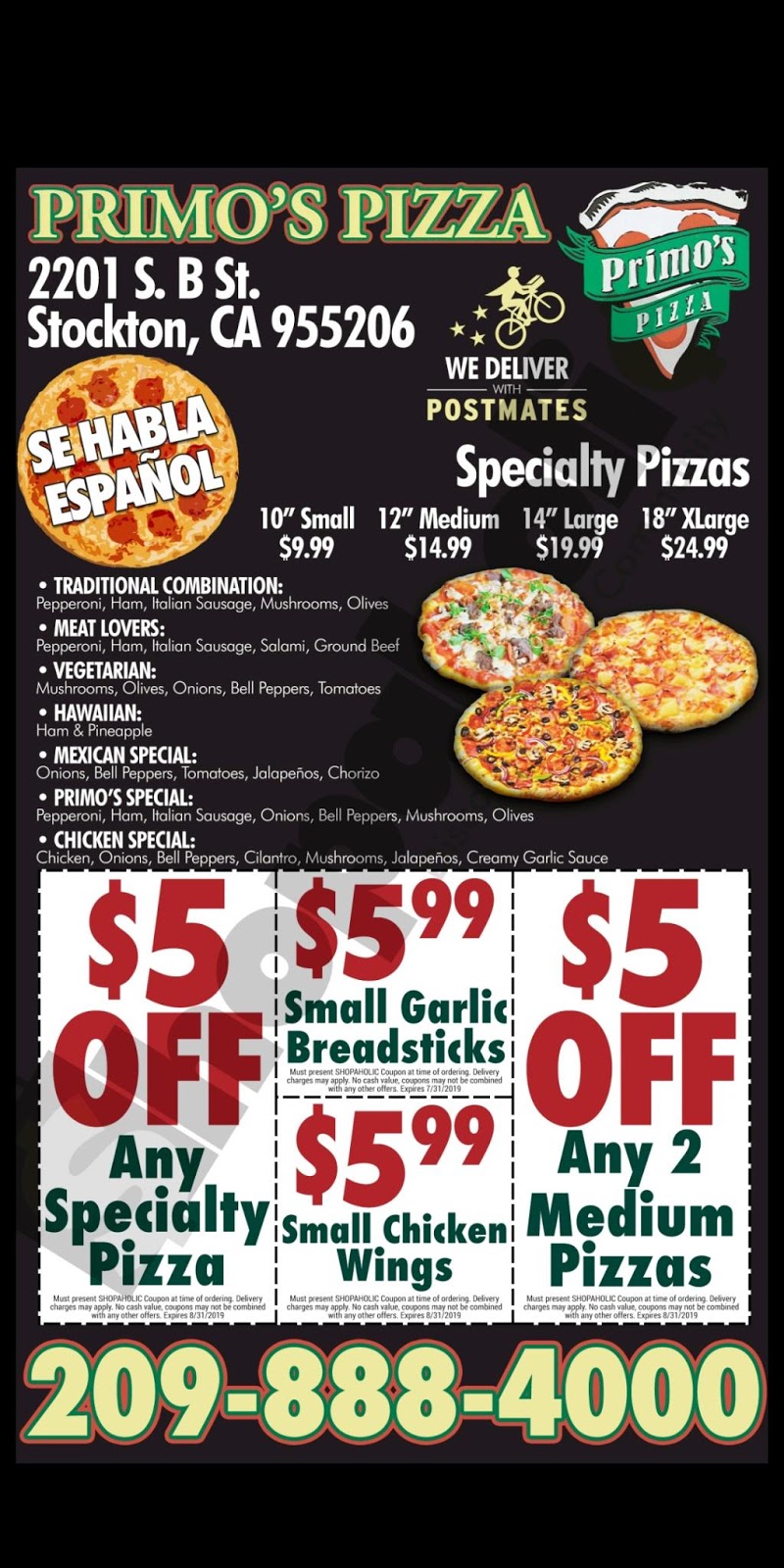 Primos pizza | 2201 S B St, Stockton, CA 95206, USA | Phone: (209) 463-3872