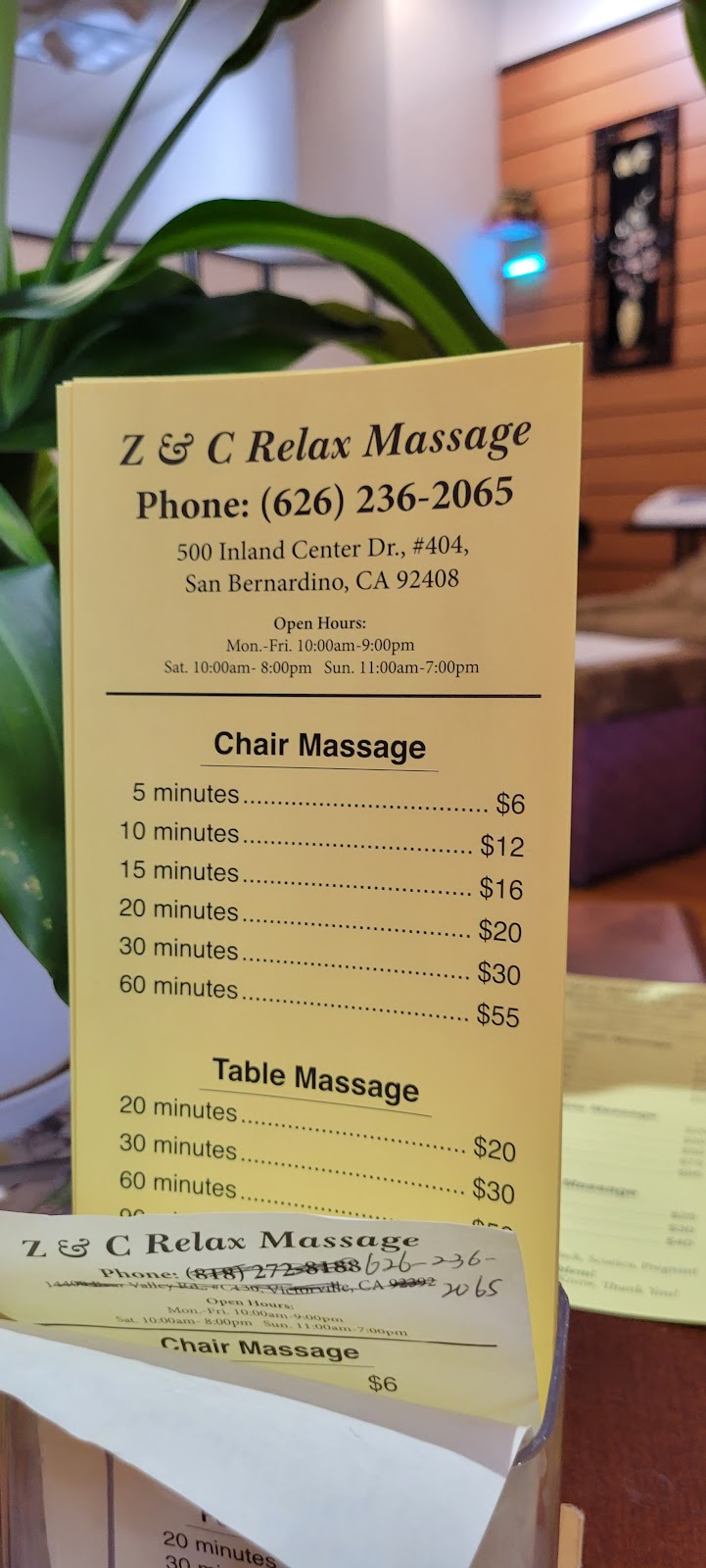 Z&C Relax Massage | 500 Inland Center Dr, San Bernardino, CA 92408, USA | Phone: (626) 236-2065