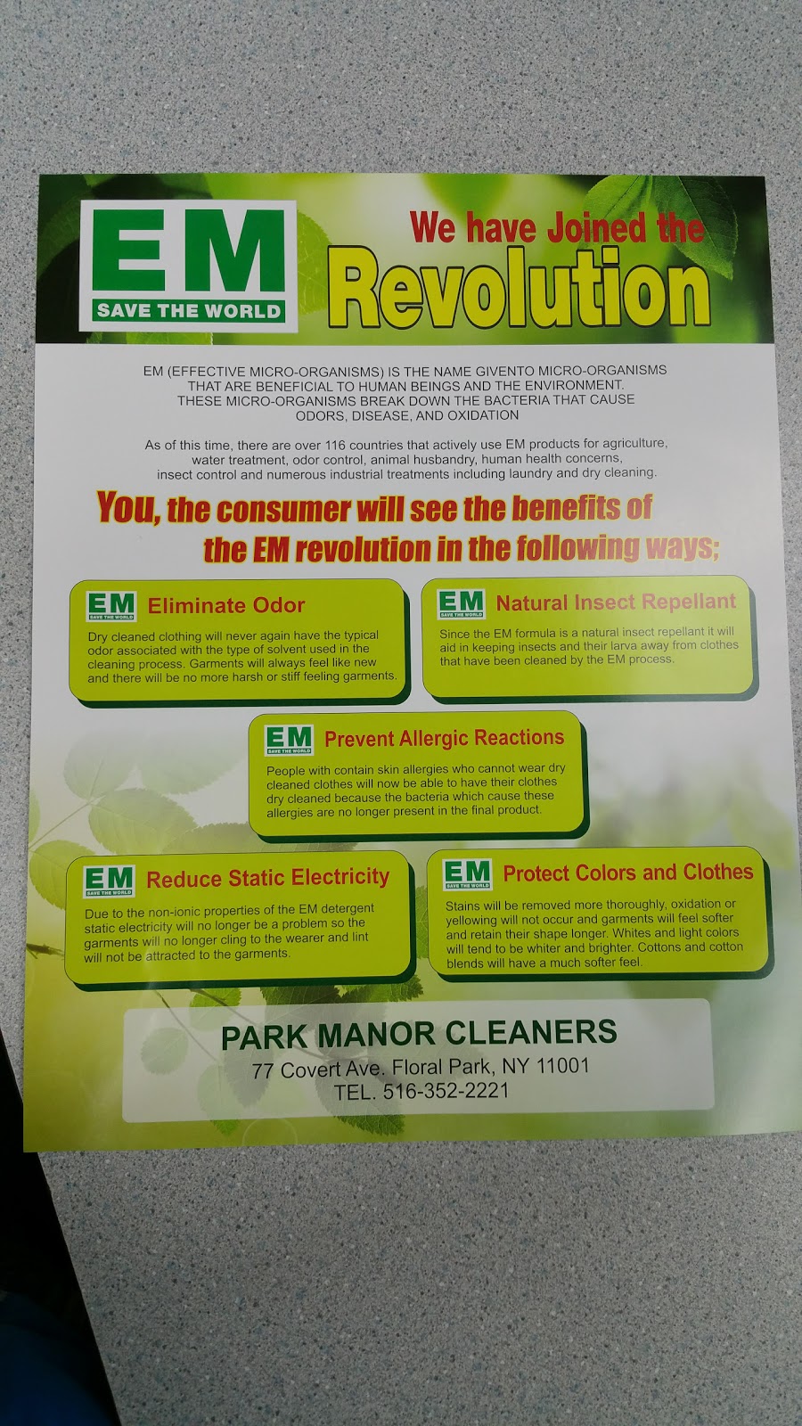 Park Manor Dry Cleaning | 77 Covert Ave, Floral Park, NY 11001, USA | Phone: (516) 352-2221