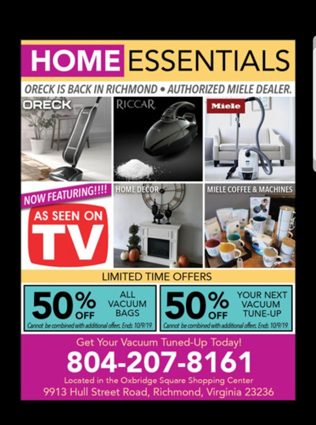 Vacuum & Home Essentials | 9913 Hull Street Road Oxbridge Square Shopping Center, Richmond, VA 23236, USA | Phone: (804) 366-2967