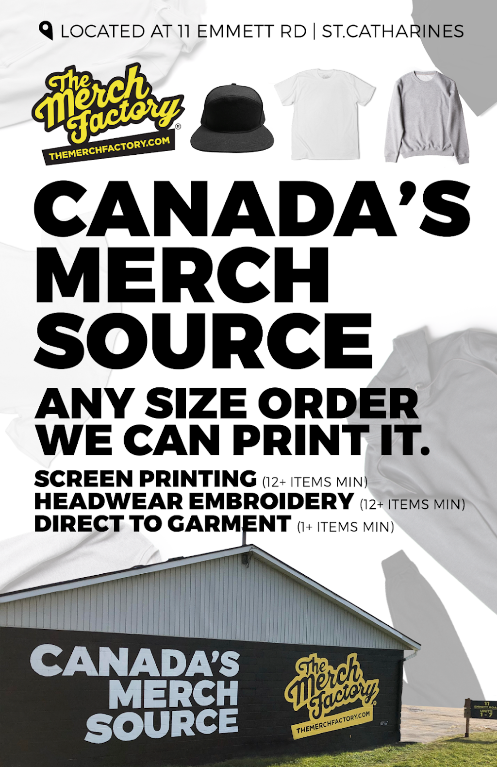 The Merch Factory | 11 Emmett Rd #3, St. Catharines, ON L2R 7K6, Canada | Phone: (289) 241-5971