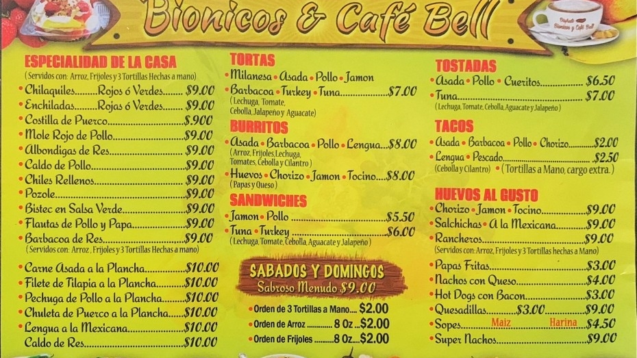 Bionicos Y Cafe Bell | 6804 Atlantic Ave, Bell, CA 90201, USA | Phone: (323) 560-8421