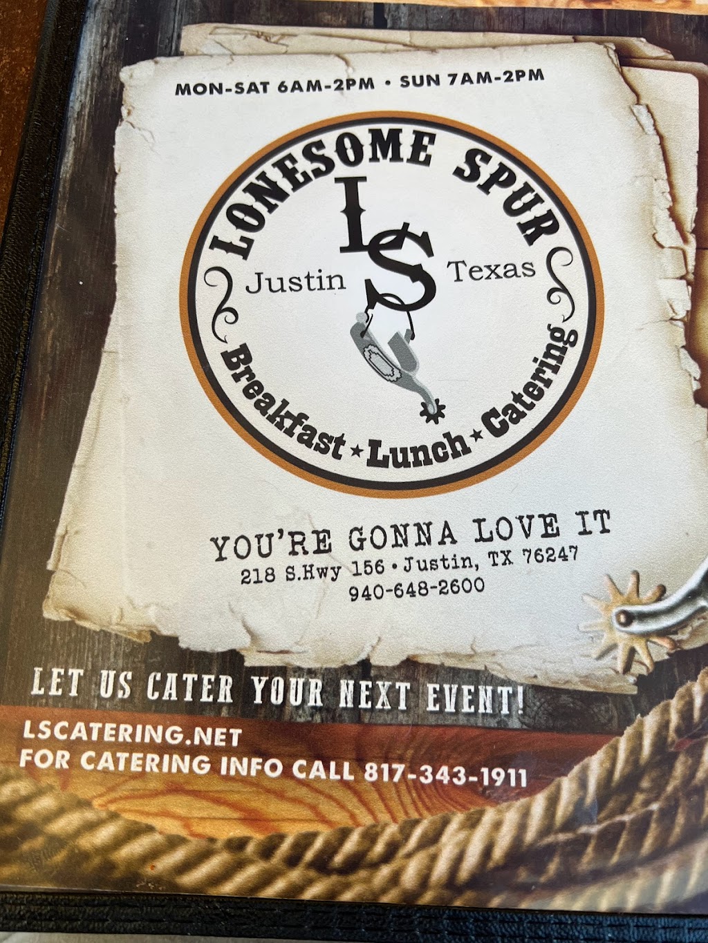 Lonesome Spur Cafe & Catering | 218 S, 7002, FM156, Justin, TX 76247, USA | Phone: (940) 648-2600