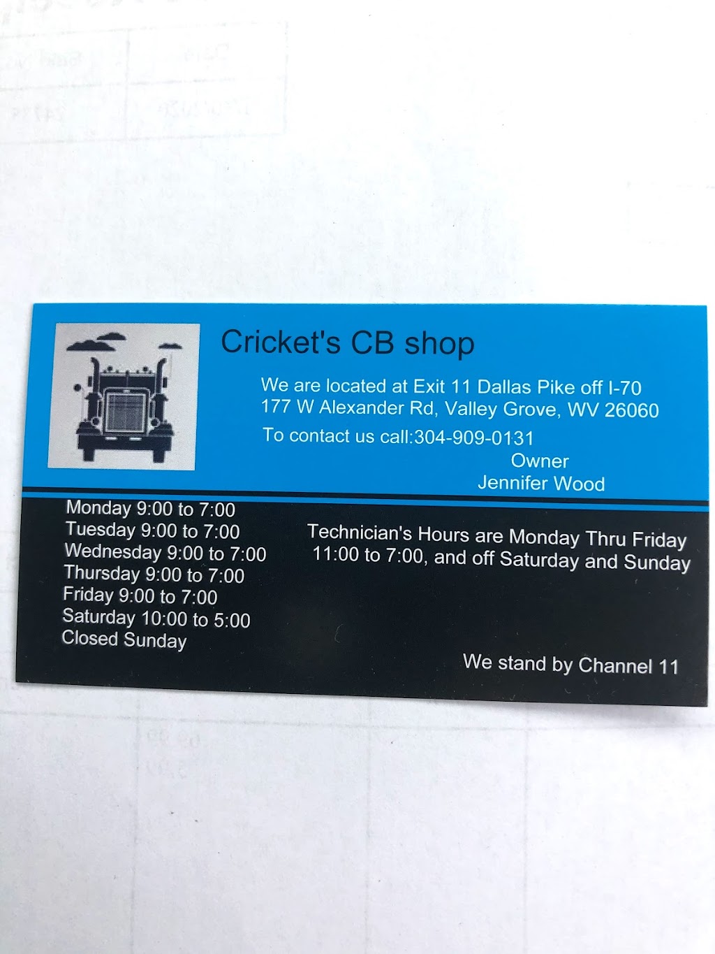 Crickets CB Shop & Truck Supply | 177 W Alexander Rd, Valley Grove, WV 26060, USA | Phone: (304) 909-0131