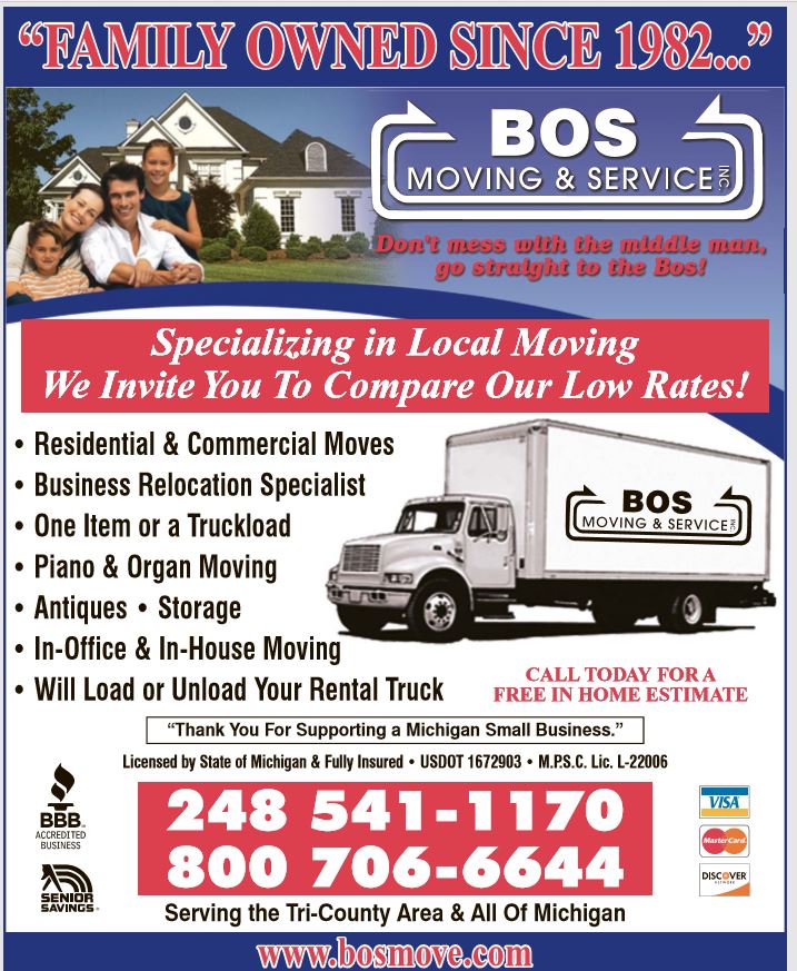 Bos Moving & Service | 1523 Wandrei Ct, Commerce Charter Twp, MI 48382, USA | Phone: (248) 360-6644