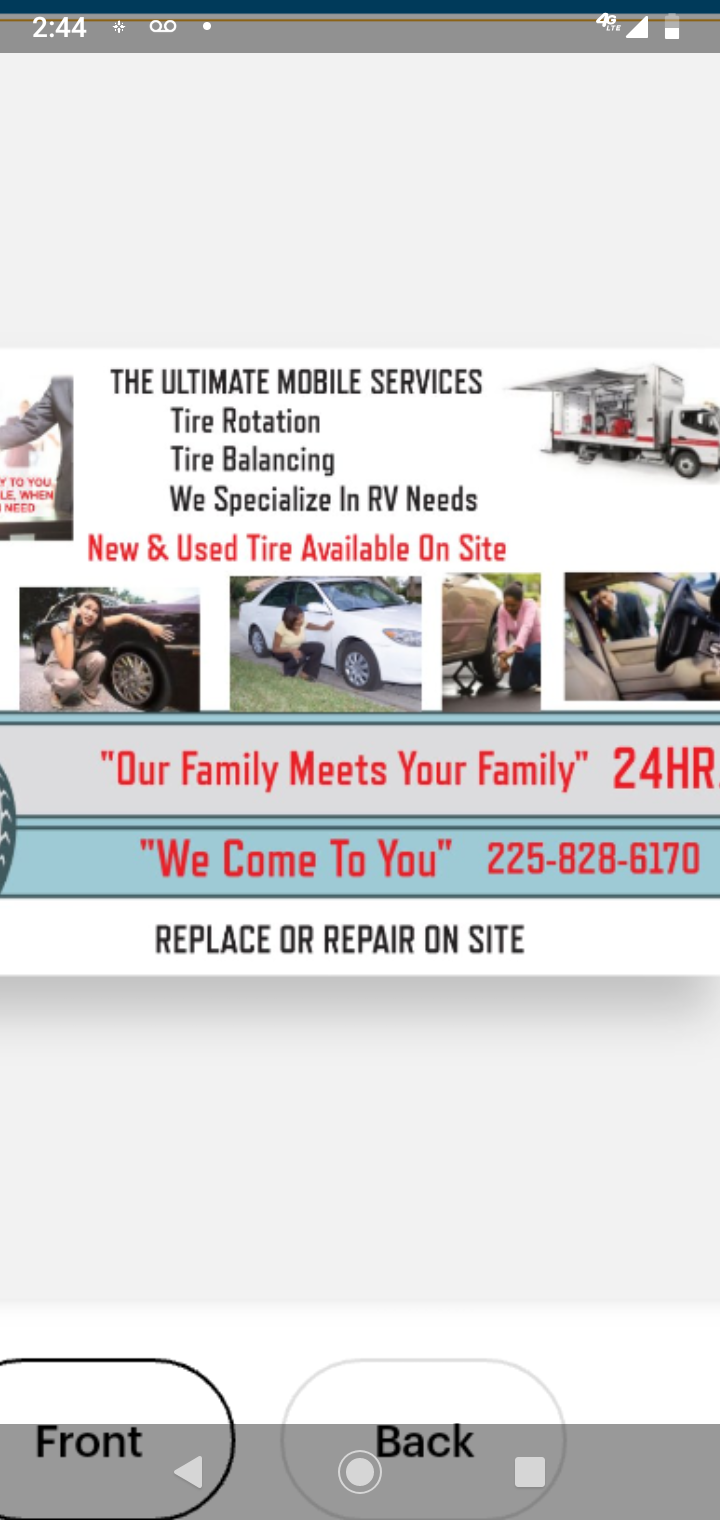 Ultimate Mobile Tire Service | 121Stout Street, Garyville, LA 70051, USA | Phone: (225) 828-6170