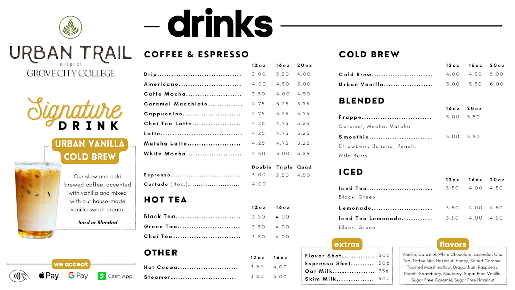 Urban Trail Coffee Co. - Grove City College | 300 Campus Dr, Grove City, PA 16127, USA | Phone: (412) 551-6977