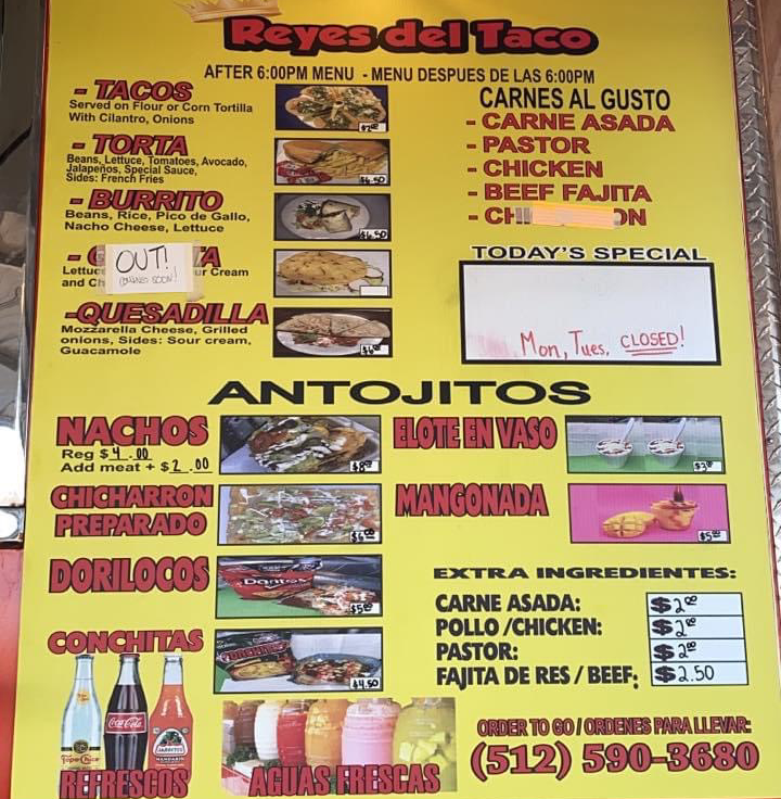 Reyes Del Taco | 5200 Ross Rd, Del Valle, TX 78617, USA | Phone: (512) 590-3680