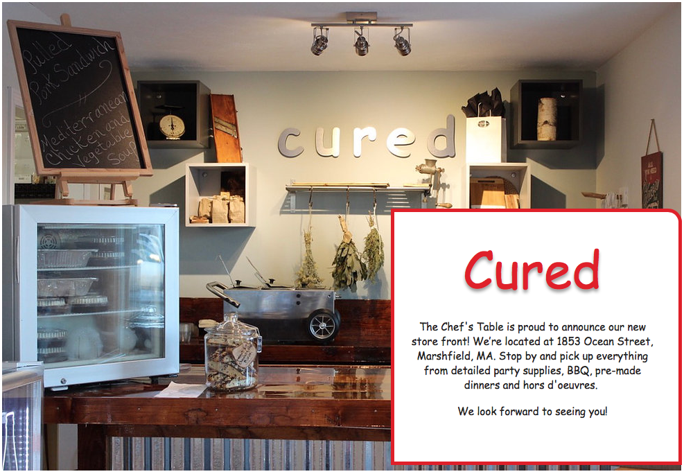 CURED - The Chefs Table | 1853 Ocean St, Marshfield, MA 02050, USA | Phone: (781) 837-2717