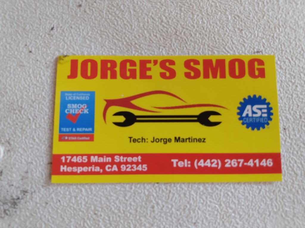 Jorges Smog Check | 17465 Main St, Hesperia, CA 92345, USA | Phone: (442) 267-4146