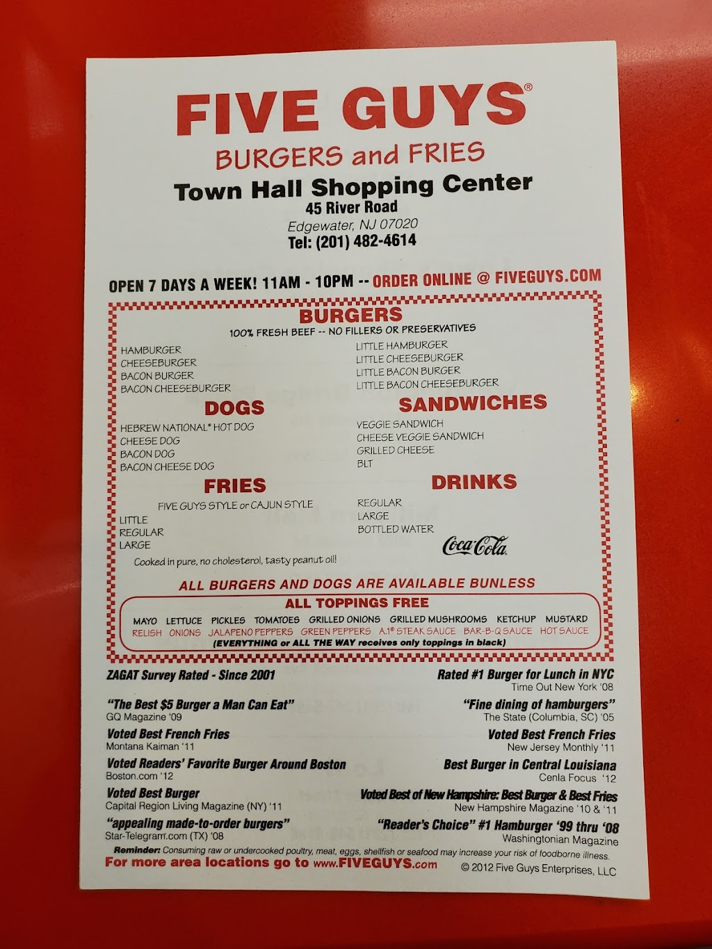 Five Guys | 45 River Rd, Edgewater, NJ 07020, USA | Phone: (201) 482-4614