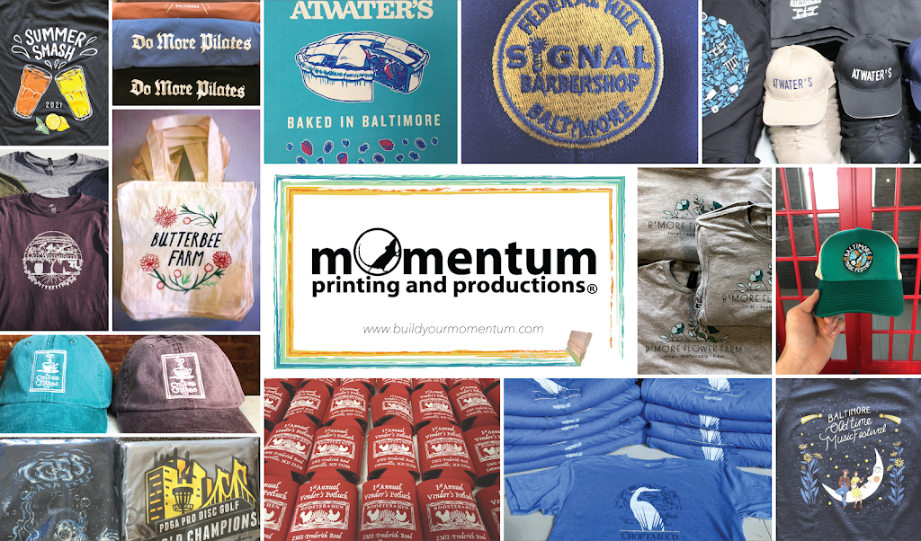 Momentum Printing and Embroidery | 520 Forrest St Suite 303, Baltimore, MD 21202, USA | Phone: (443) 478-3578