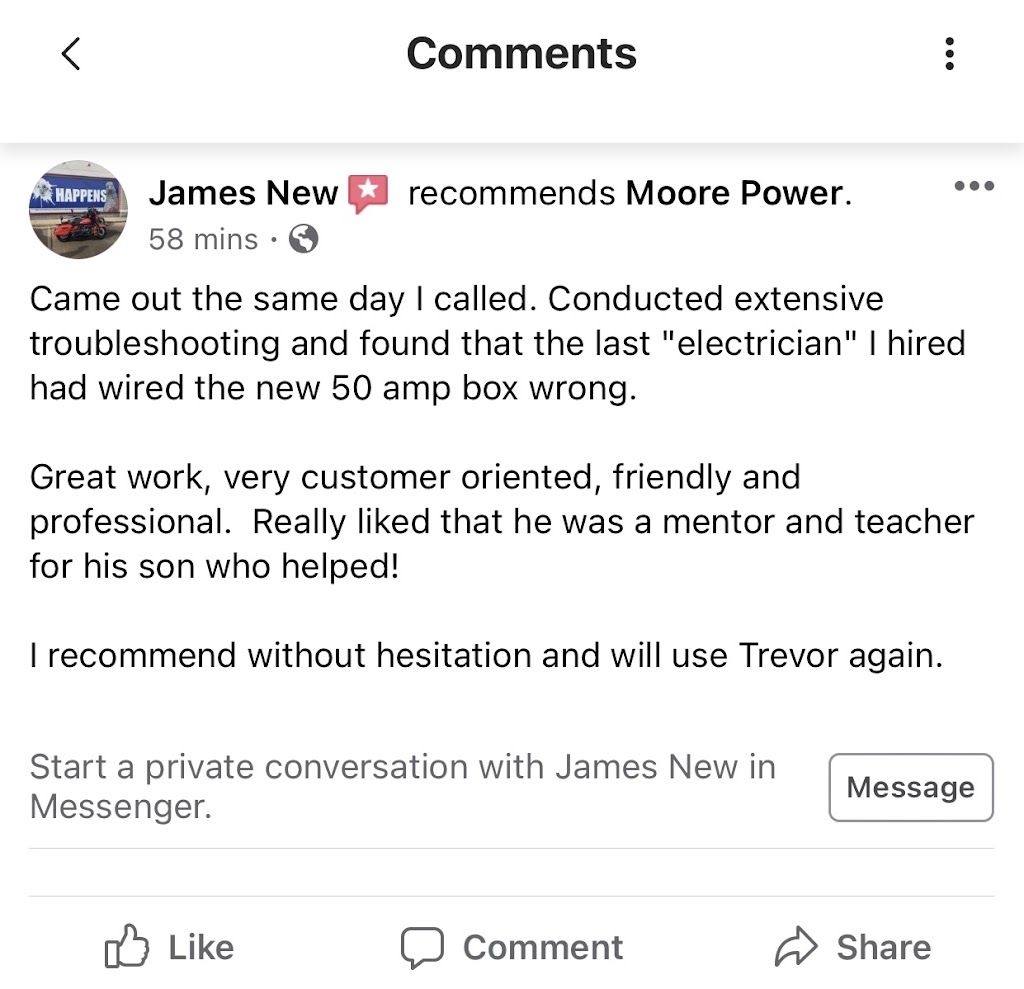 Moore Power, Electrician LLC | 252 McCormick Rd, Munford, TN 38058, USA | Phone: (901) 628-2087