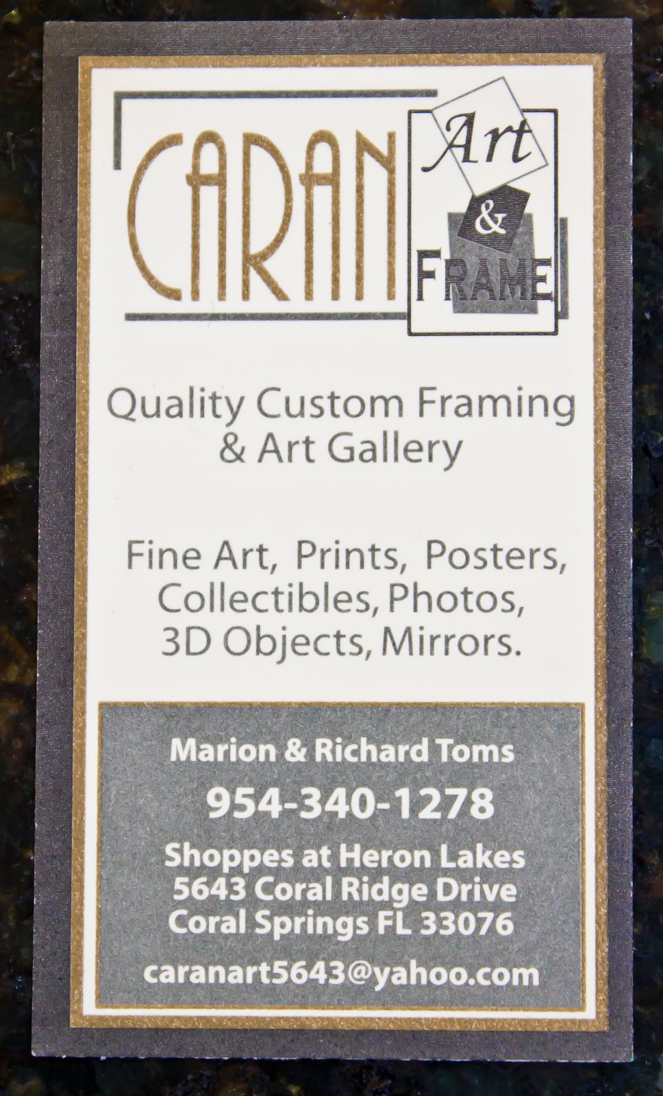 Caran Art & Frame | 5643 Coral Ridge Dr, Coral Springs, FL 33076, USA | Phone: (954) 340-1278