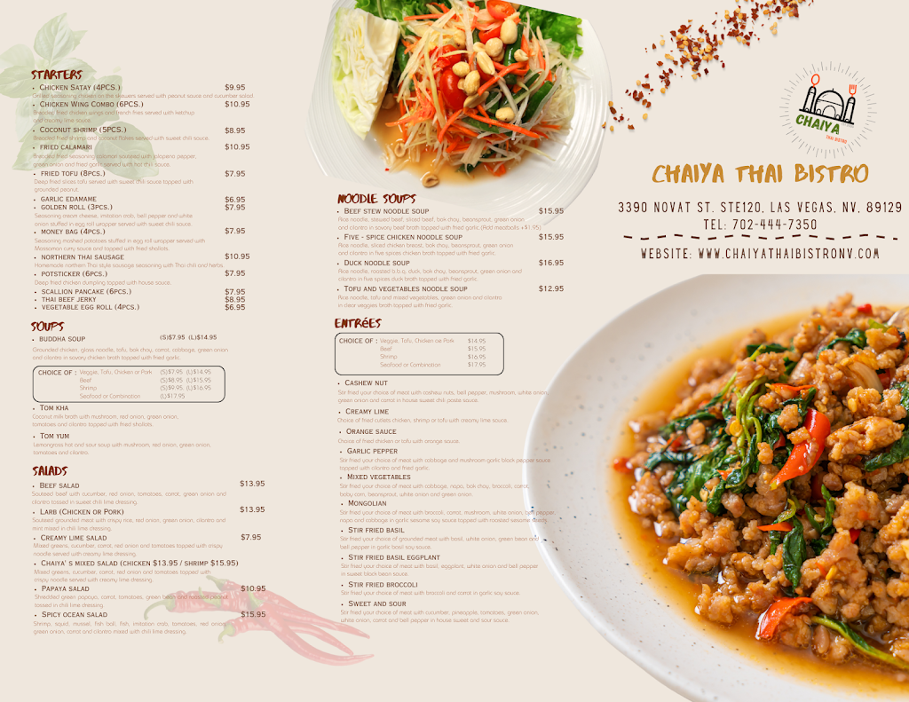 Chaiya Thai Bistro | 3390 Novat St Ste.120, Las Vegas, NV 89129, USA | Phone: (702) 444-7350