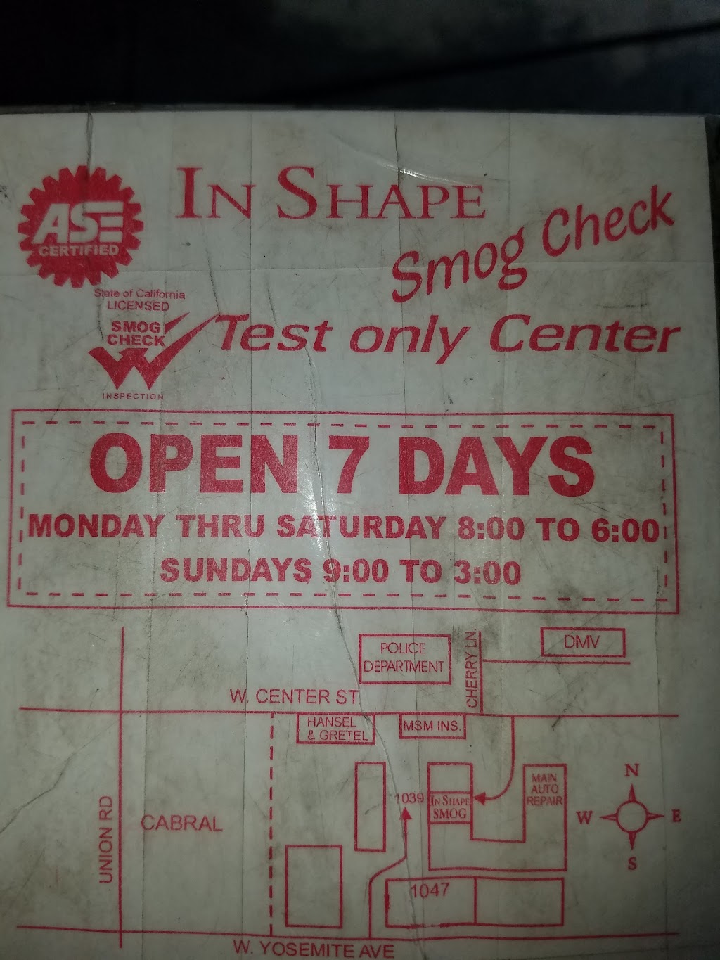 In Shape Smog Check | 1039 W Yosemite Ave, Manteca, CA 95337, USA | Phone: (209) 824-5245