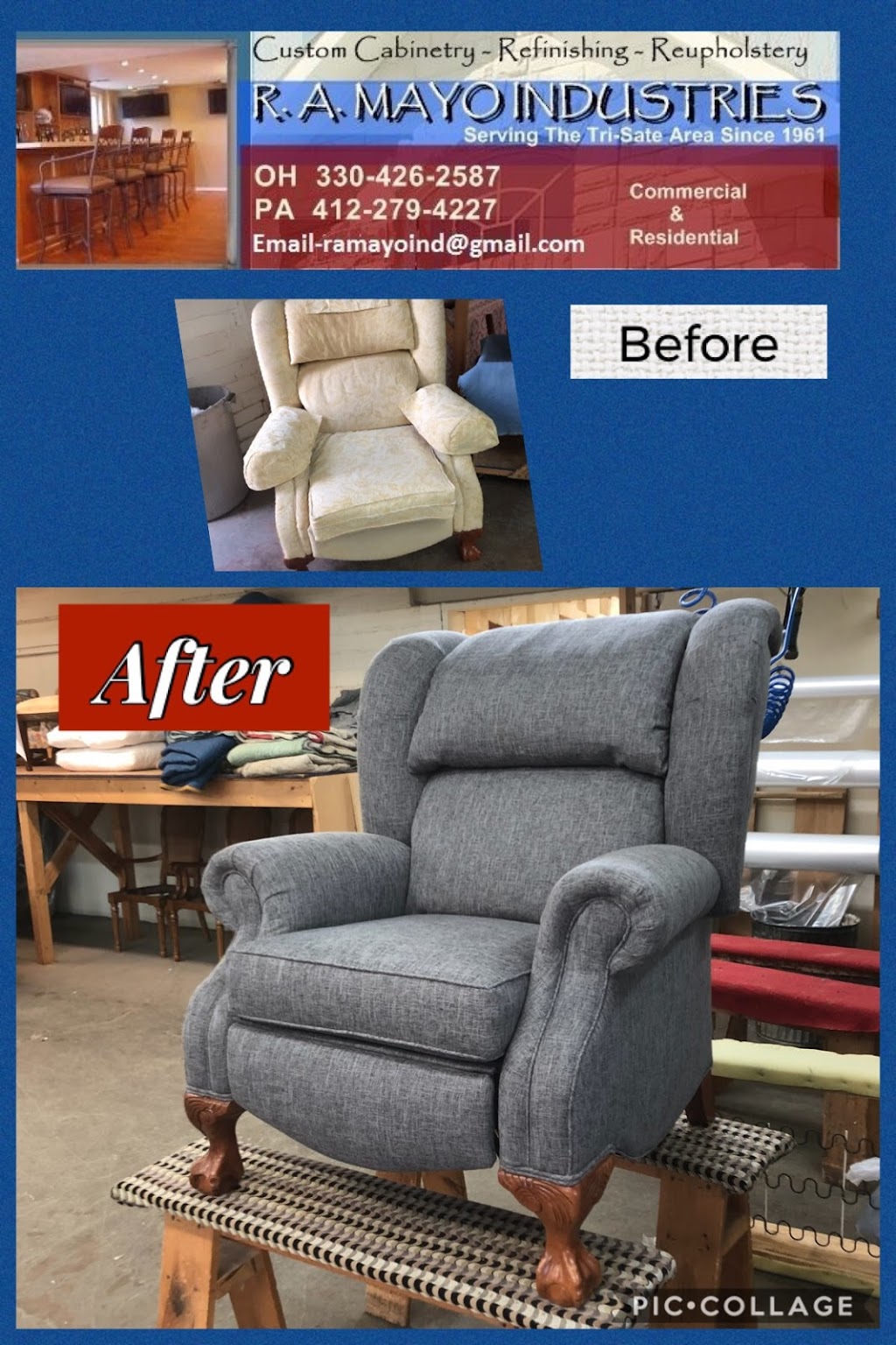 R A Mayo Industries Upholstery & Custom Cabinetry | 821 W Main St, Carnegie, PA 15106, USA | Phone: (412) 279-4227