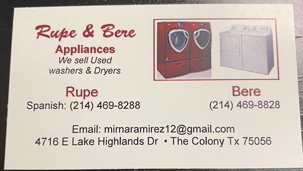 Rupe & Bere Appliances | 4716 E Lake Highlands Dr, The Colony, TX 75056, USA | Phone: (214) 469-8828