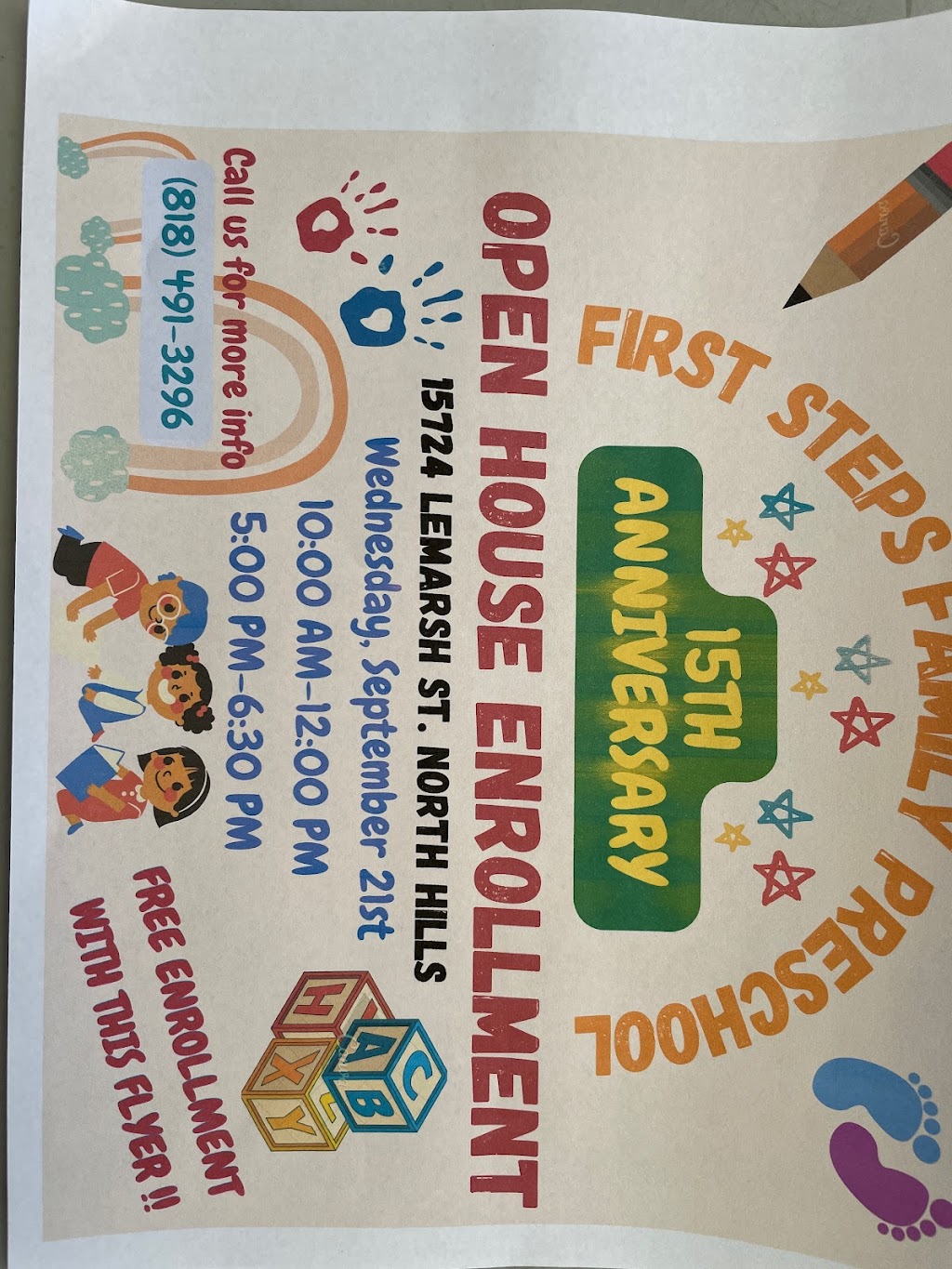 First Steps Family Preschool and Day Care | 15724 Lemarsh St, North Hills, CA 91343 | Phone: (818) 491-3296