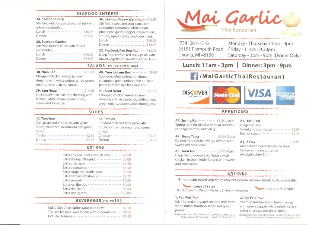 Mai Garlic Restaurant | 36151 Plymouth Rd, Livonia, MI 48150, USA | Phone: (734) 261-1516