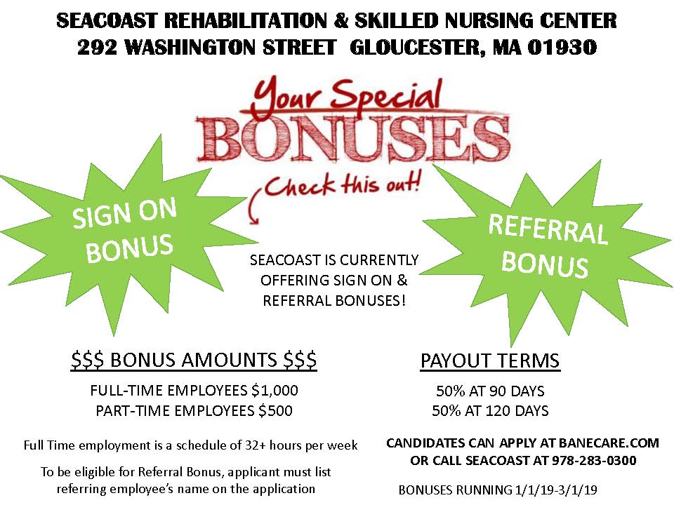Seacoast Nursing and Rehabilitation Center | 292 Washington St, Gloucester, MA 01930, USA | Phone: (978) 283-0300