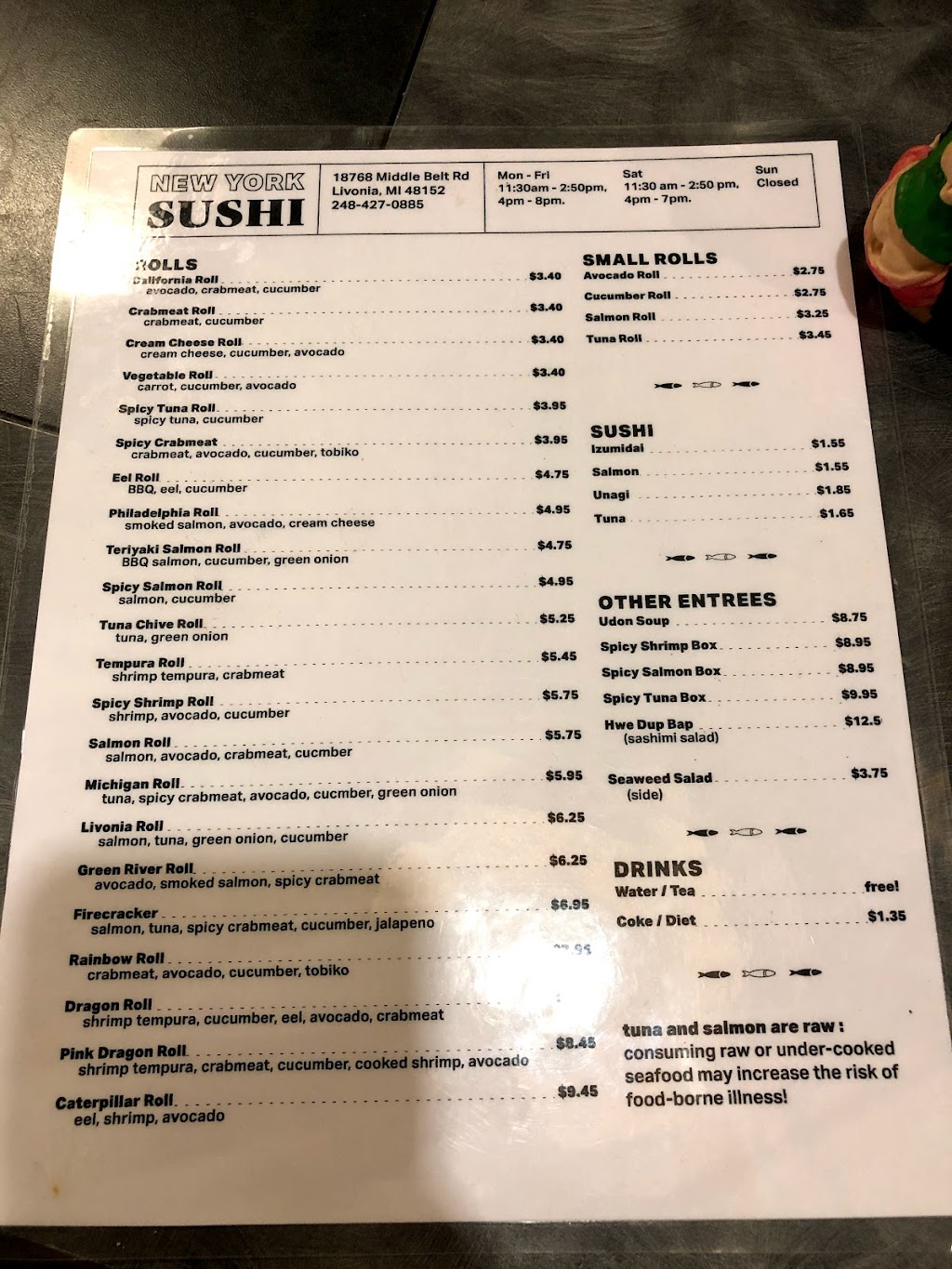 New York Sushi | 18768 Middlebelt Rd, Livonia, MI 48152, USA | Phone: (248) 427-0885