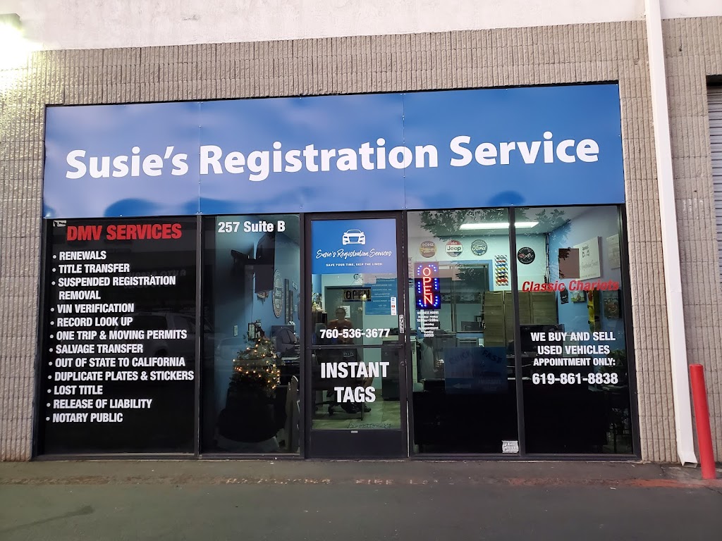 Susies Registration Service | 257 Emerald Dr STE B, Vista, CA 92083, USA | Phone: (760) 536-3677