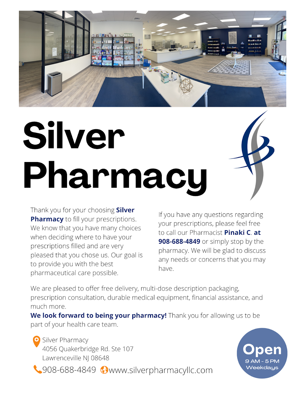 Silver Pharmacy | 4056 Quakerbridge Rd Suite 107, Lawrence Township, NJ 08648, USA | Phone: (908) 688-4849
