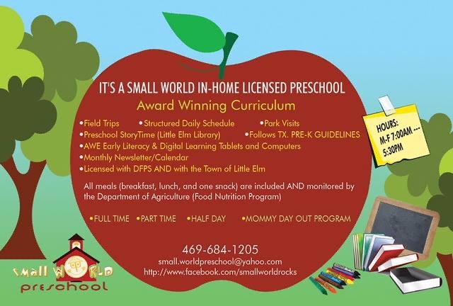 Its A Small World (IN-HOME) Preschool | 1449 Benavites Dr, Little Elm, TX 75068, USA | Phone: (469) 684-1205