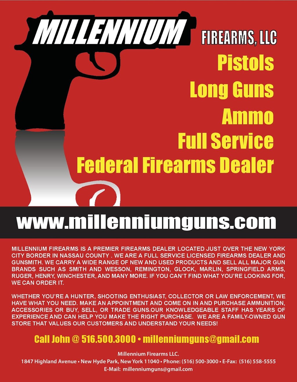 Millennium Firearms LLC. | 1847 Highland Ave, New Hyde Park, NY 11040 | Phone: (516) 500-3000