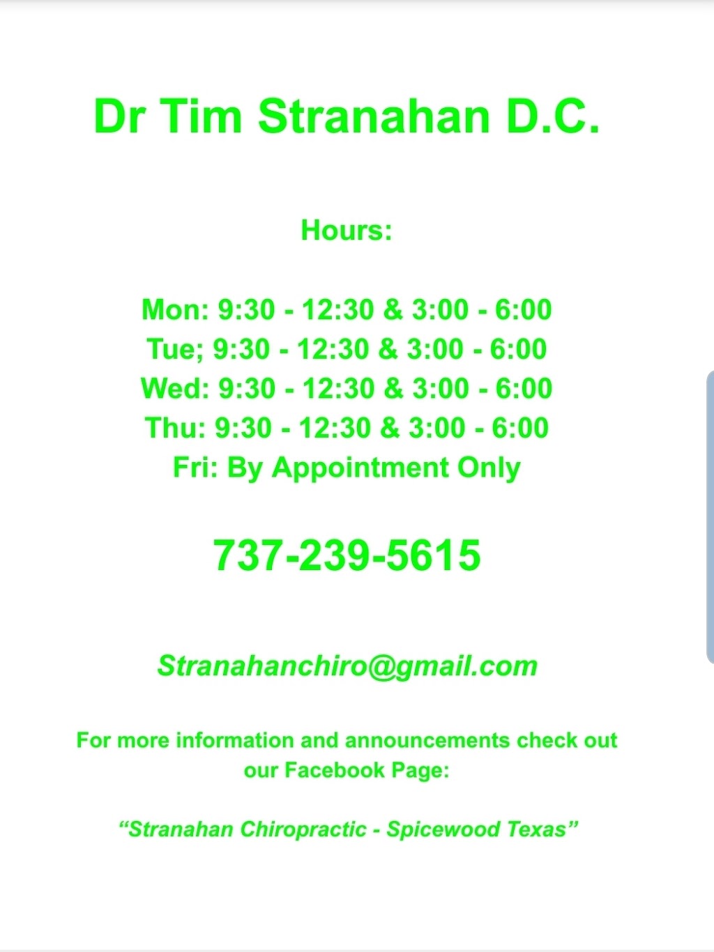 Stranahan Chiropractic - Spicewood Texas | 22800 State Hwy 71 W, Spicewood, TX 78669, USA | Phone: (737) 239-5615
