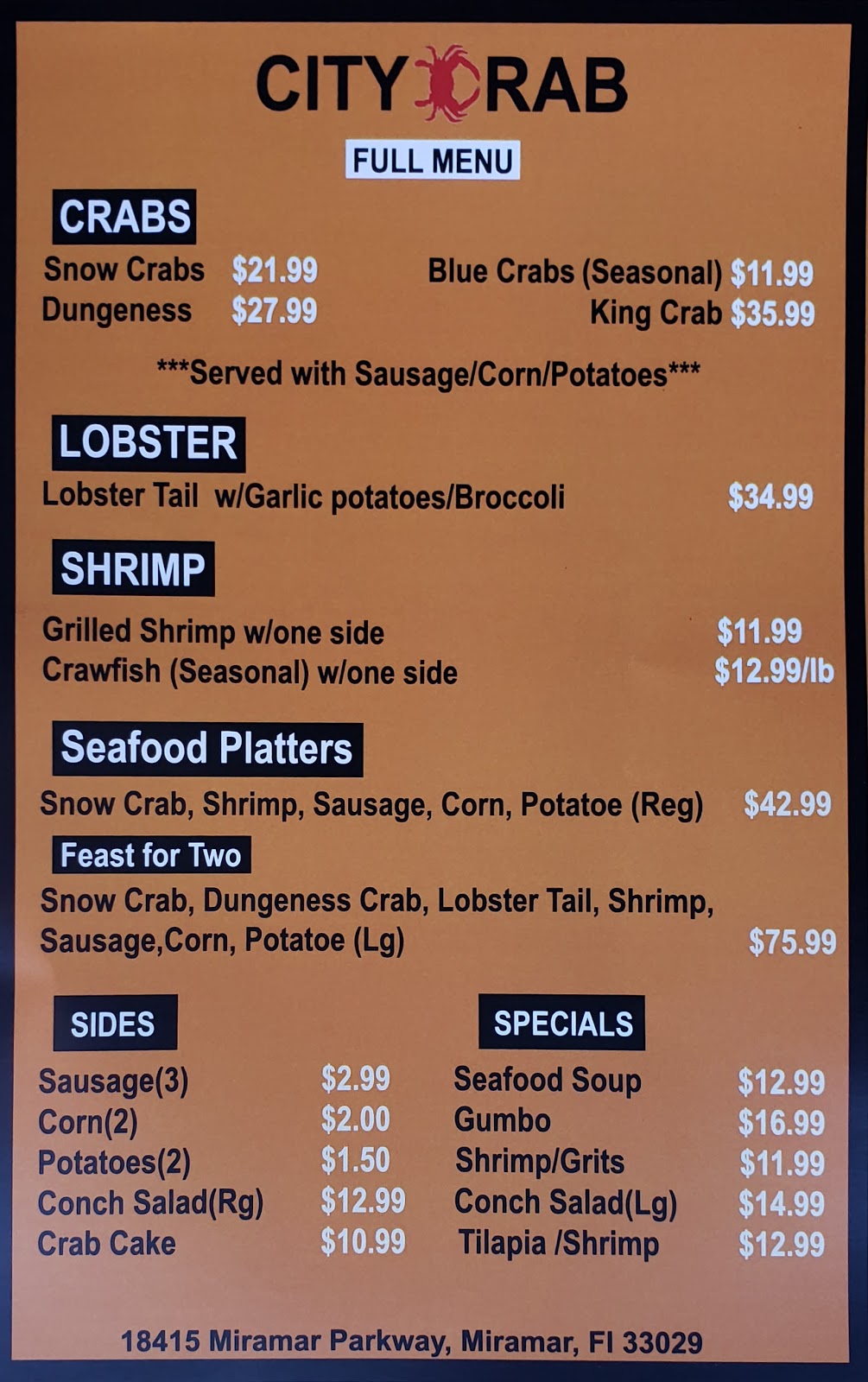 City Crab | 18415 Miramar Pkwy, Miramar, FL 33029, USA | Phone: (954) 639-7856