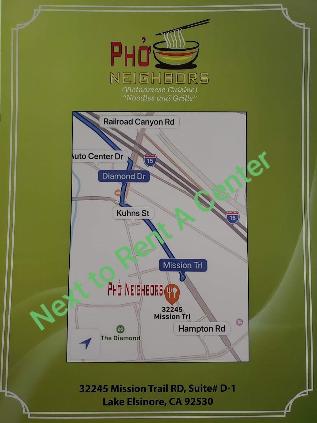 Pho Neighbors | 32245 Mission Trail D1, Lake Elsinore, CA 92530, USA | Phone: (951) 674-6789