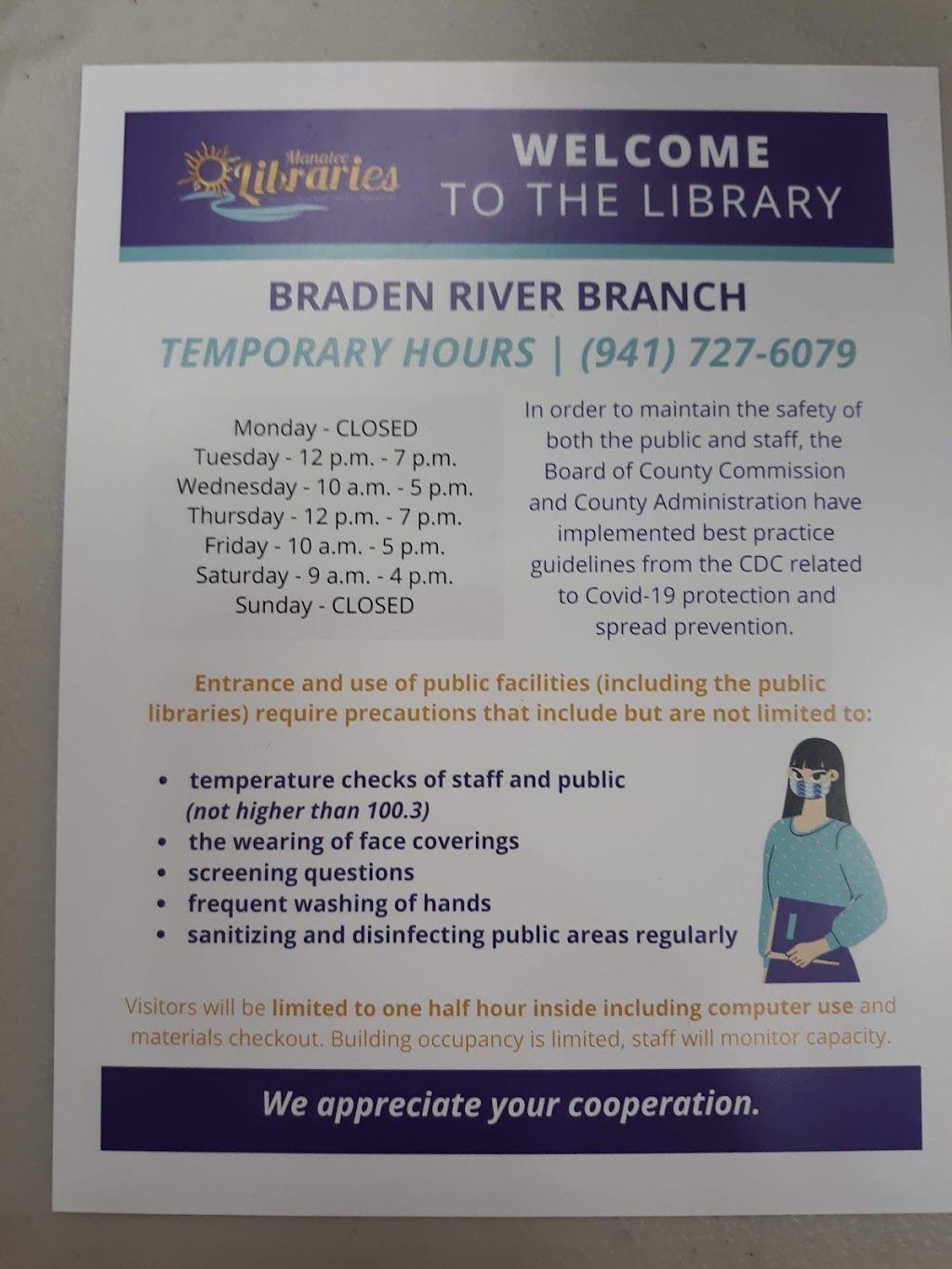 Braden River Branch Library | 4915 53rd Ave E, Bradenton, FL 34203, USA | Phone: (941) 727-6079